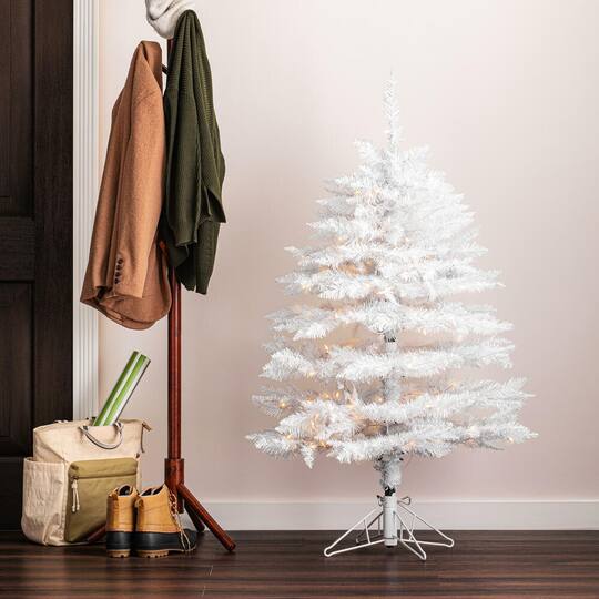 4.5ft. Pre-Lit Sparkle White Spruce Artificial Christmas Tree, Pure White LED Lights